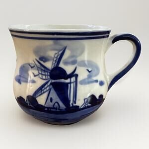 Vintage Delft Blue Coffee Cup - Holland Hand Painted Windmill Floral Tea Mug
